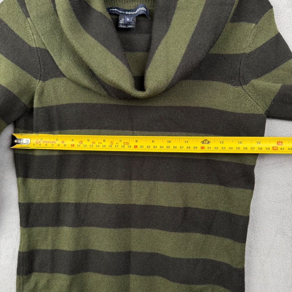 French Connection Striped Cowl Neck Long Sleeve‎ Sweater Size S Green Black Knit - Picture 6 of 8